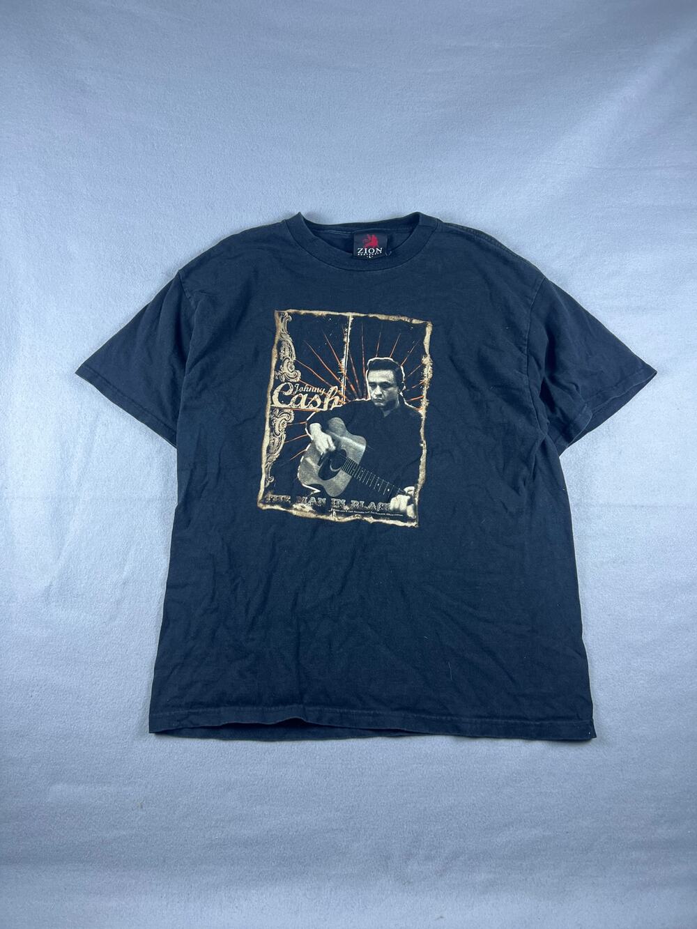 Zion Rootswear T-Shirt Mens L Black Johnny Cash Man In Black Graphic Music Y2K